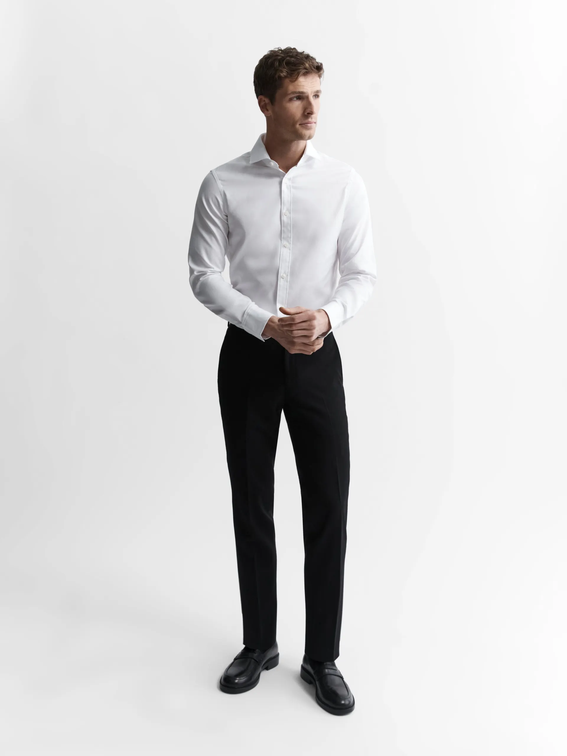Slim Fit White Twill Cutaway Collar Shirt