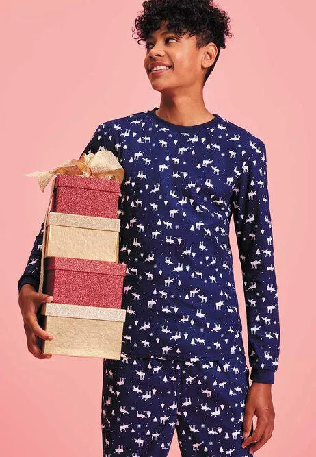Boys Navy Blue Reindeer Pyjama Set