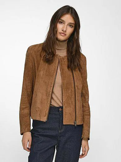 Leather jacket with asymmetrical zip