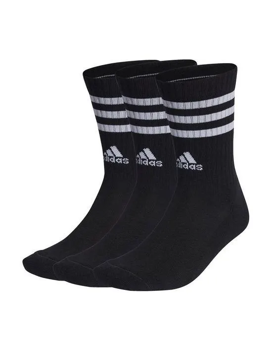 Essentials 3 Stripe 3 Pack Crew Socks - Black