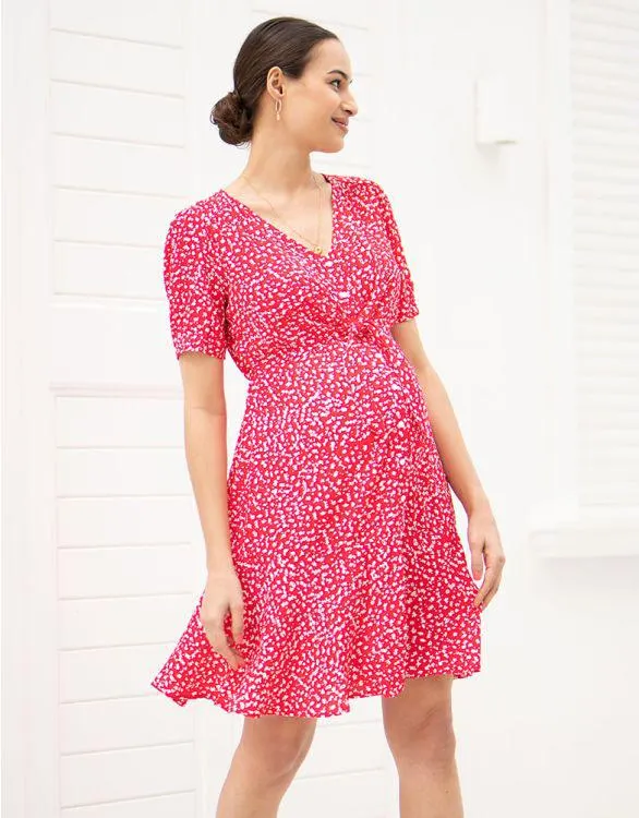 Red Front Tie Maternity Dress