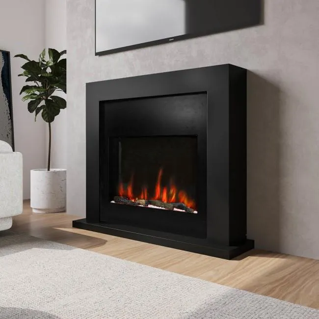 Black Free Standing Electric Fireplace Suite With Customisable Exposed Fuel Bed - Amberglo