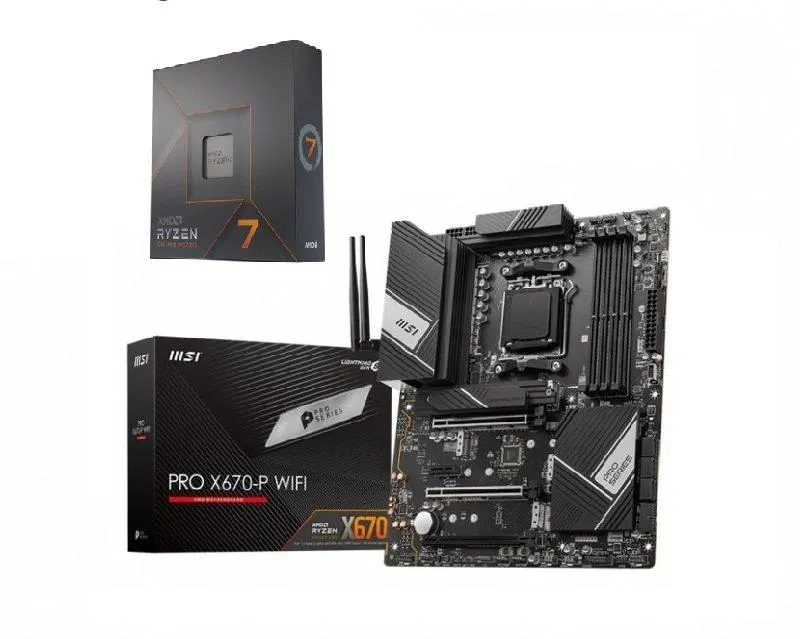 MSI PRO X670-P WIFI ATX Motherboard + AMD Ryzen 7 7700X AM5 Processor Bundle