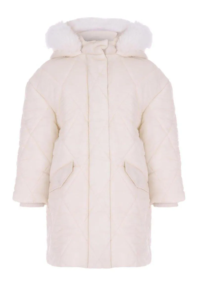 Younger Girls Cream Diamond Quilted Padded Coat