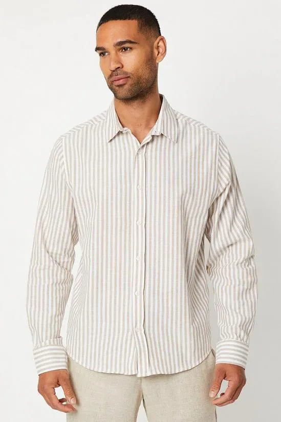 Cotton Linen Look Stripe Long Sleeve Shirt