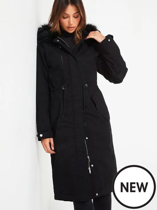 Faux Fur Trim Parka Trench