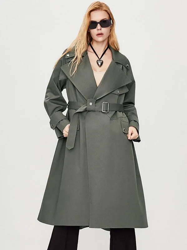 Women's Trench Coat Turndown Collar Long Sleeves Buttons Fall Outerwear