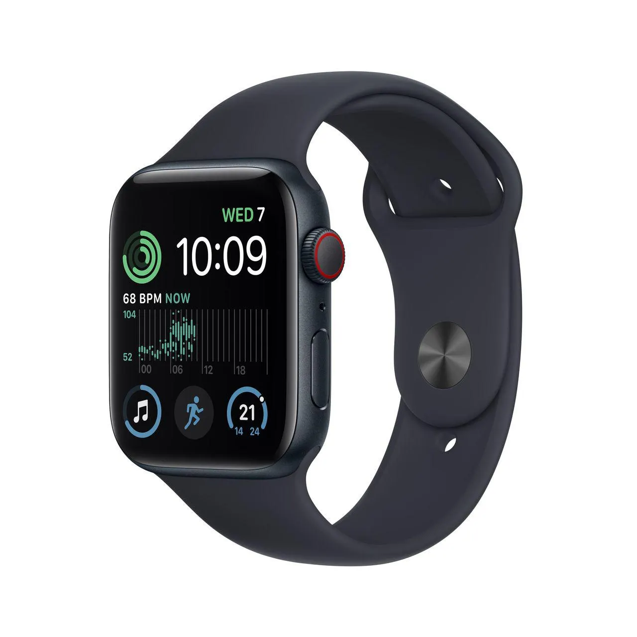 Apple Watch SE, 44mm, GPS + Cellular [2022] - Midnight Aluminium Case with Midnight Sport Band - Regular