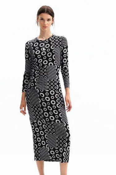 Slim patchwork midi dress
