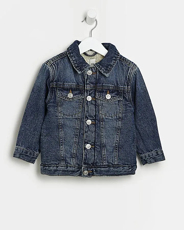 Mini Boys Blue Denim Borg Collar Jacket