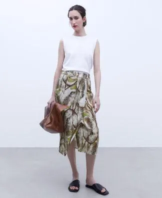 European linen printed skirt