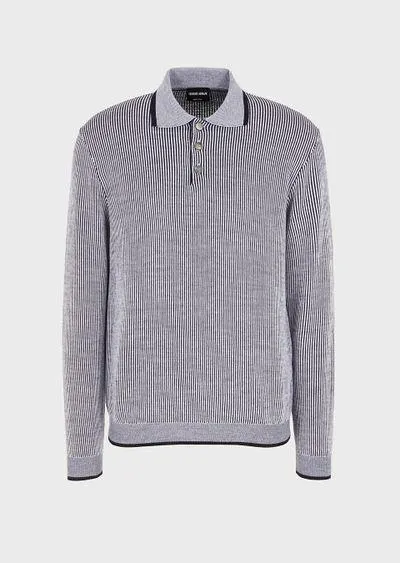 Armani Sustainability Values long-sleeved polo shirt in virgin wool with a striped motif