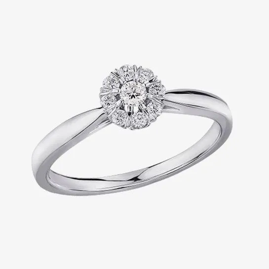 9ct White Gold 0.18ct Tension-set Diamond Flower Cluster Ring 3840WG/18-10