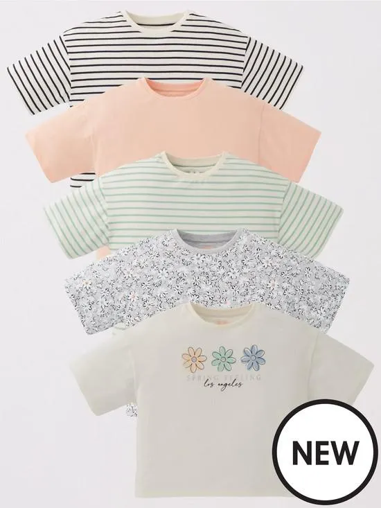 Girls 5Pk Graphic & Stripe T Shirts