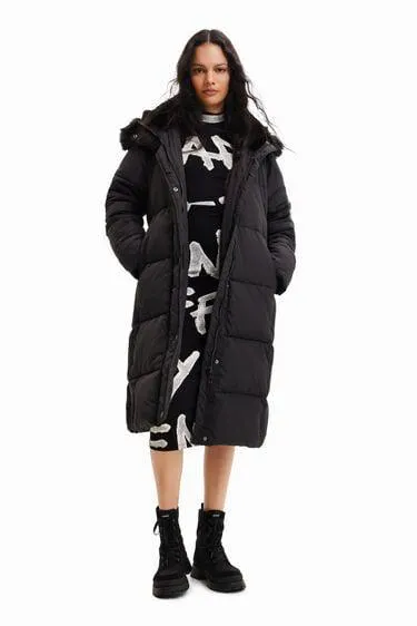 Long padded coat with belt