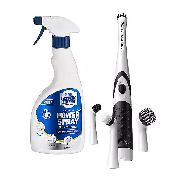 SonicScrubber Cleaning Tool with Bar Keepers Friend 500ml Spray