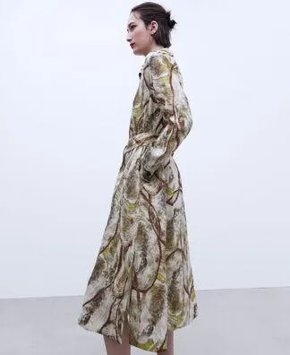 Printed linen shirt dress