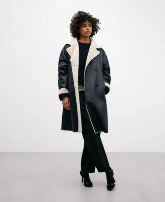 Black coat leather texture women