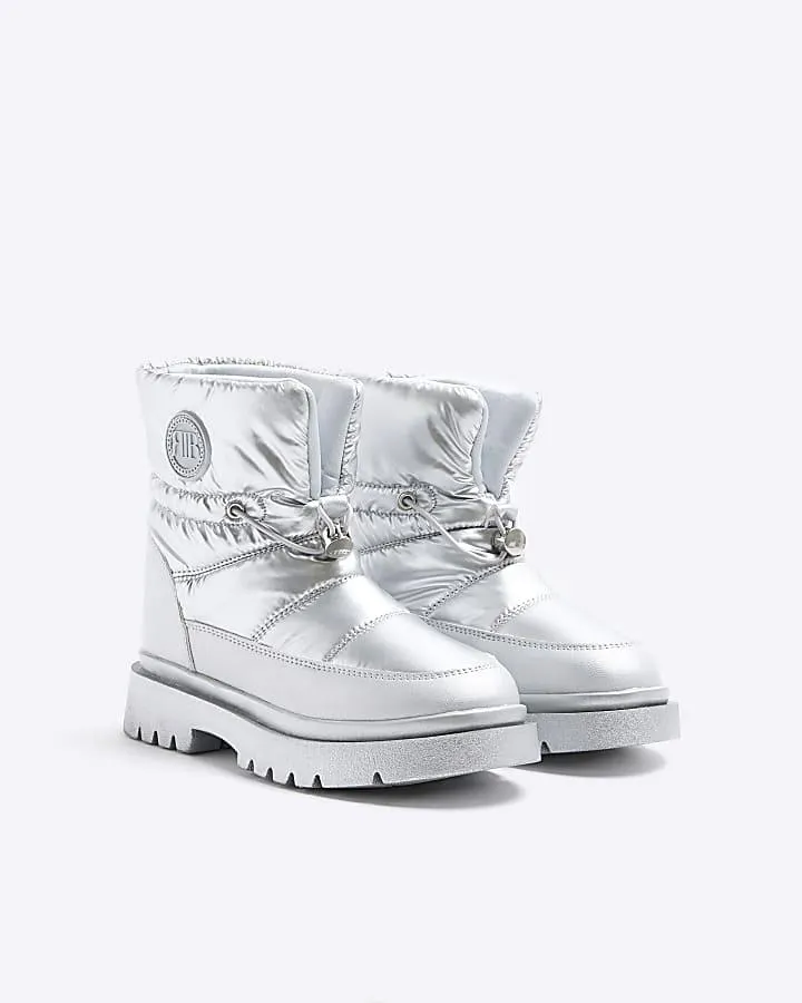 Girls silver nylon padded boots