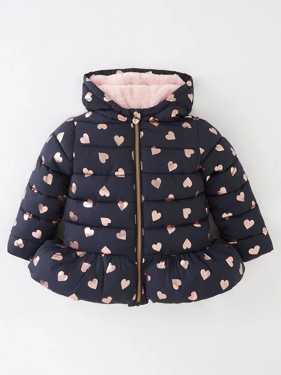 Mini V by Very Girls Heart Peplum Coat - Pink / Navy