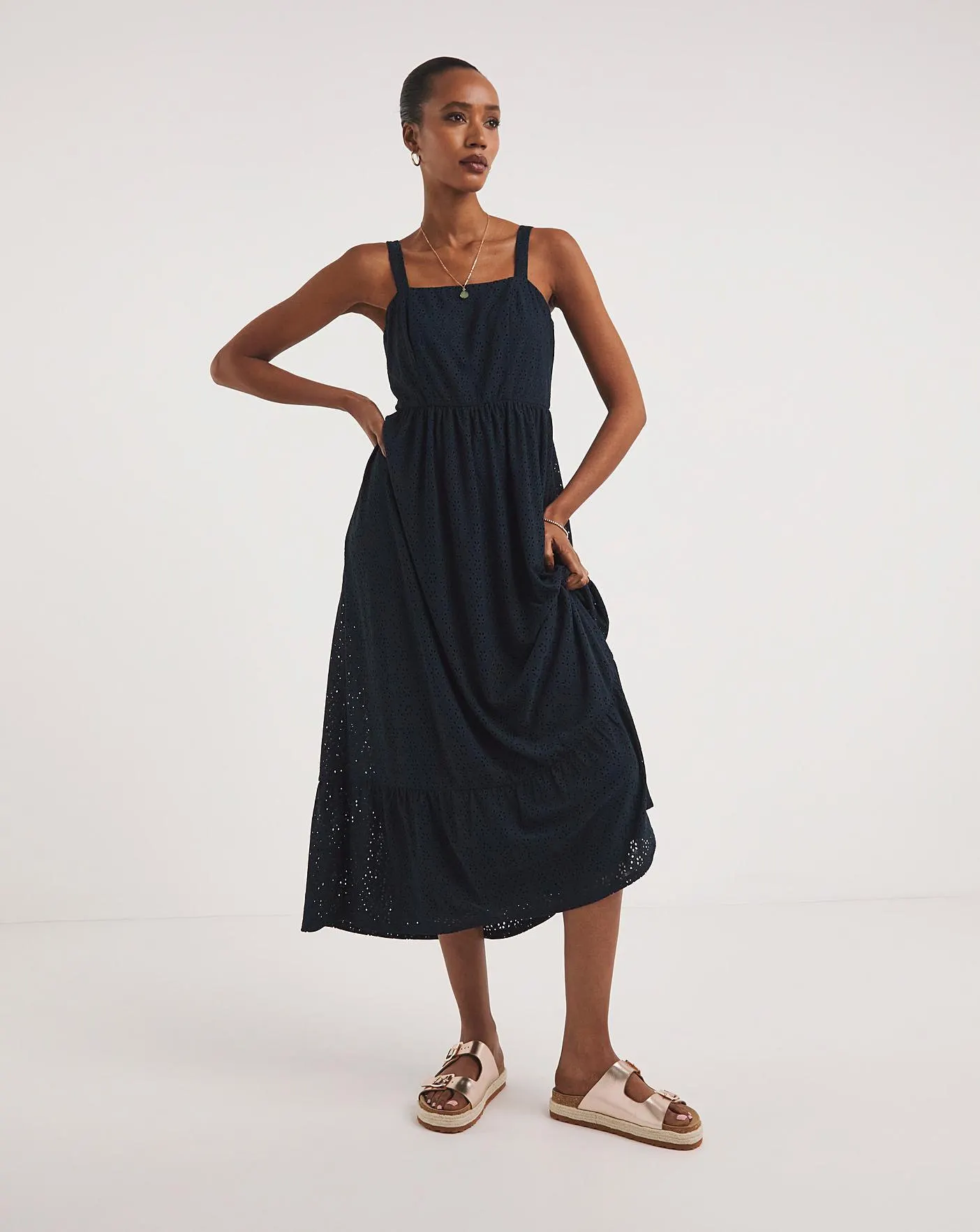 Jersey Broderie Tiered Cami Dress