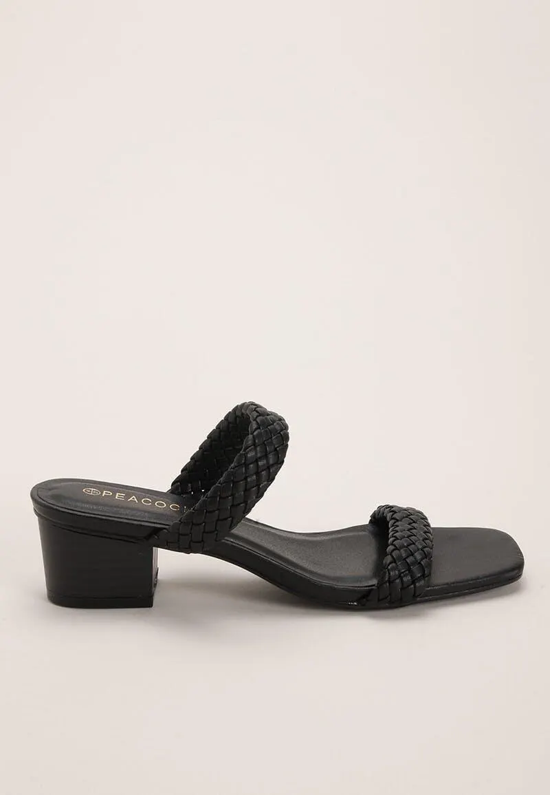Womens Black Double Plait Strap Sandals