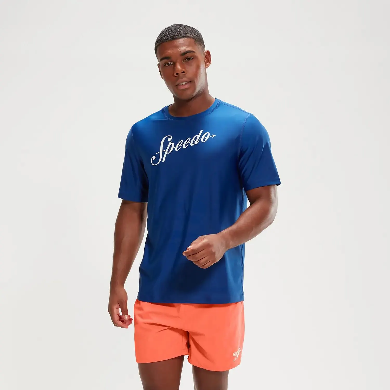 Men's Printed Short Sleeve Swim Top Blue