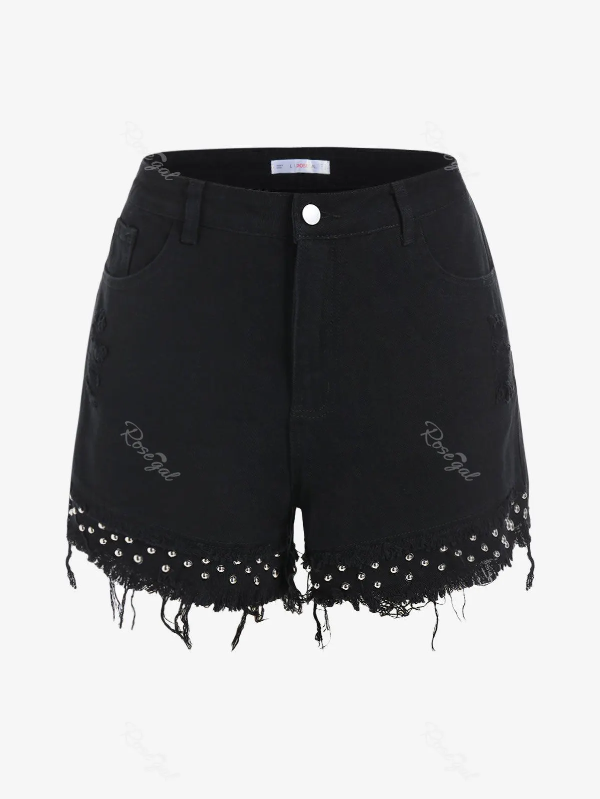 Plus Size&Curve Studs Ripped Cuff Off Denim Shorts - 3x
