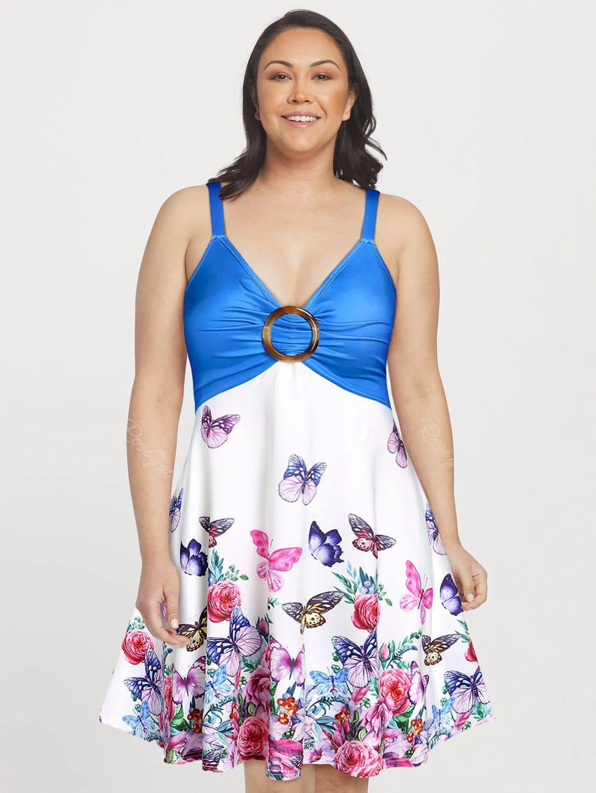Plus Size & Curve Butterfly Print Crisscross O Ring Sundress - 4x
