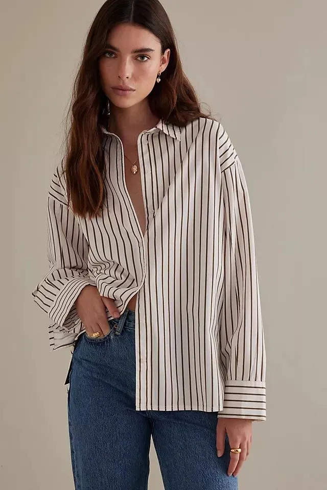 Selected Femme Elia Long-Sleeve Stripe Cotton Shirt