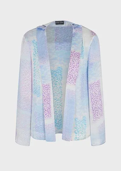 Shirt jacket in printed silk satin