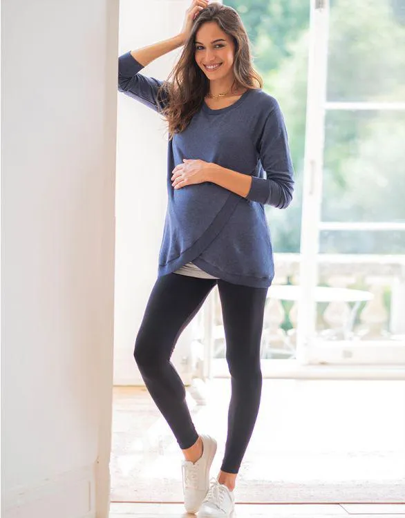 Blue Cotton Blend Maternity & Nursing Sweatshirt