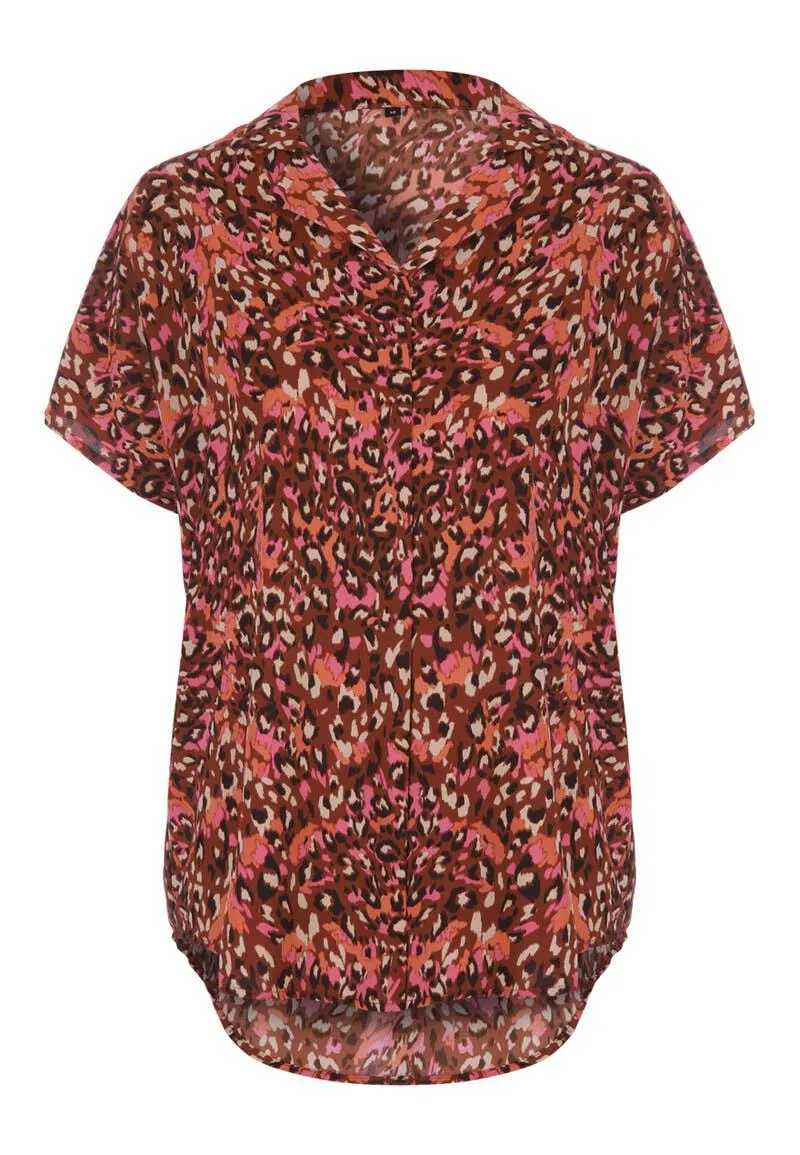 Womens Rust & Pink Animal Print Overhead Shirt
