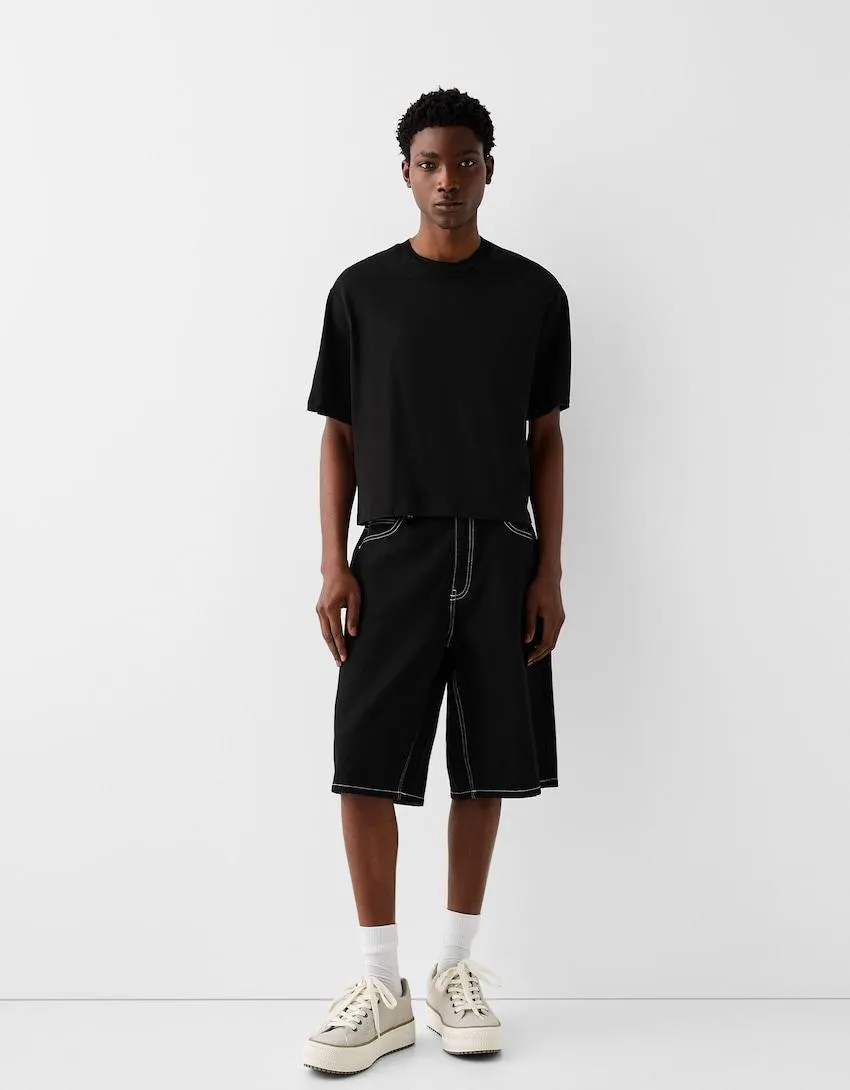 Baggy denim Bermuda shorts