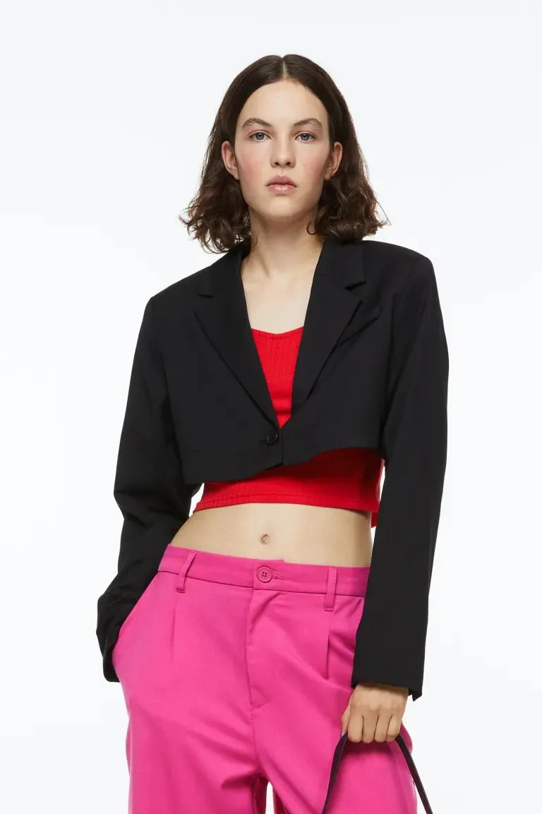Cropped twill blazer