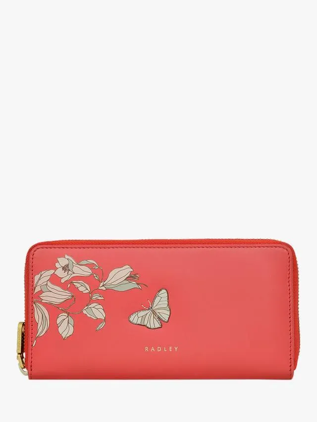 Butterfly Leather Large Zip-Around Matinee Purse, Lava