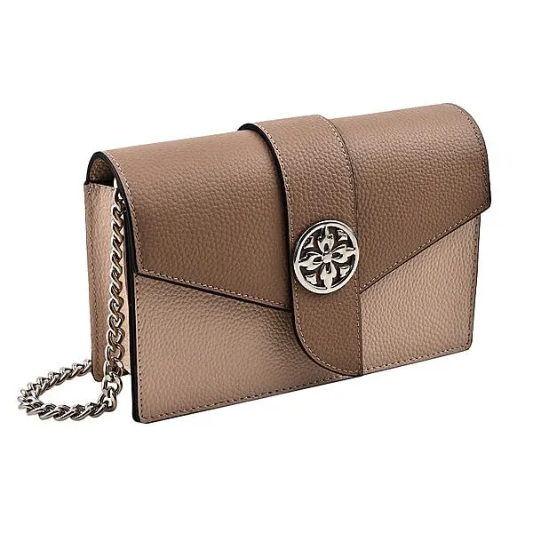 KTD by Kenzo Takada Leather Crossbody Bag with Embossed Monogram - Beige