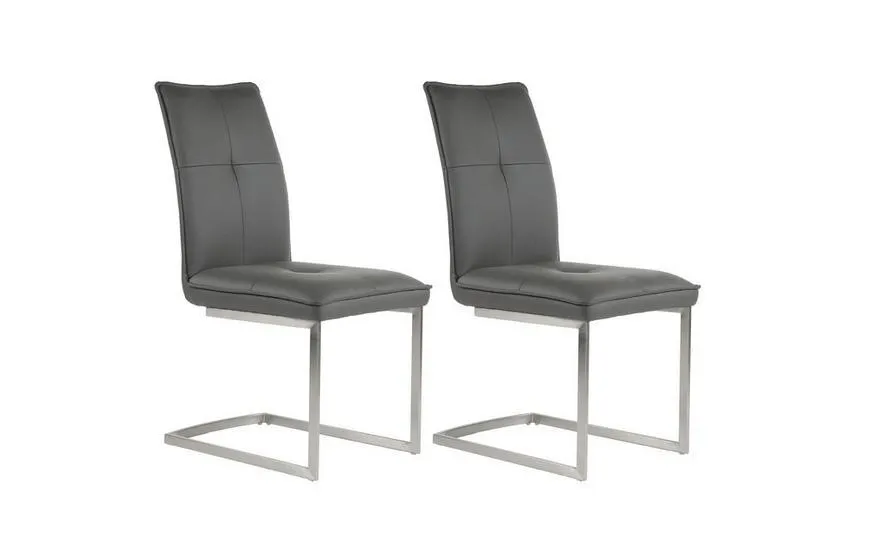 Cantilever Leather Dining Chair Grey SS Legs Set of 2