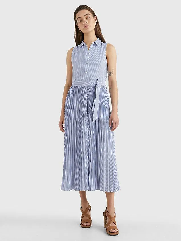 Stripe Pleated Maxi Shirt Dress
