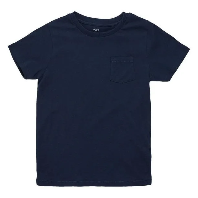 M&S Organic Cotton Plain T-Shirt, 2-7 Years, Navy