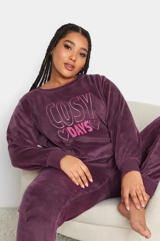 YOURS Curve Purple 'Cosy Days' Fleece Lounge Set