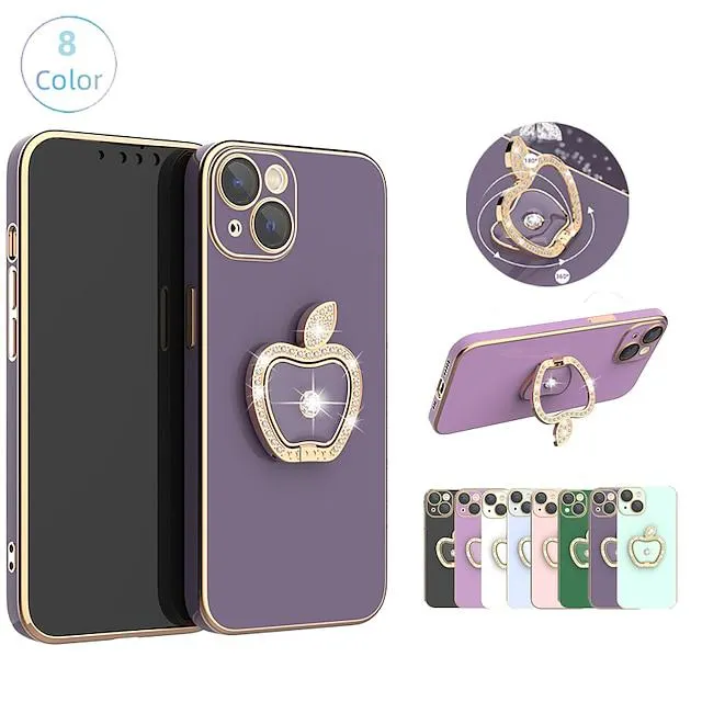 Phone Case For Apple Back Cover iPhone 14 Pro Max Plus 13 12 11 Mini X XR XS 8 7 with Stand Rhinestone Plating Crystal Diamond TPU PC