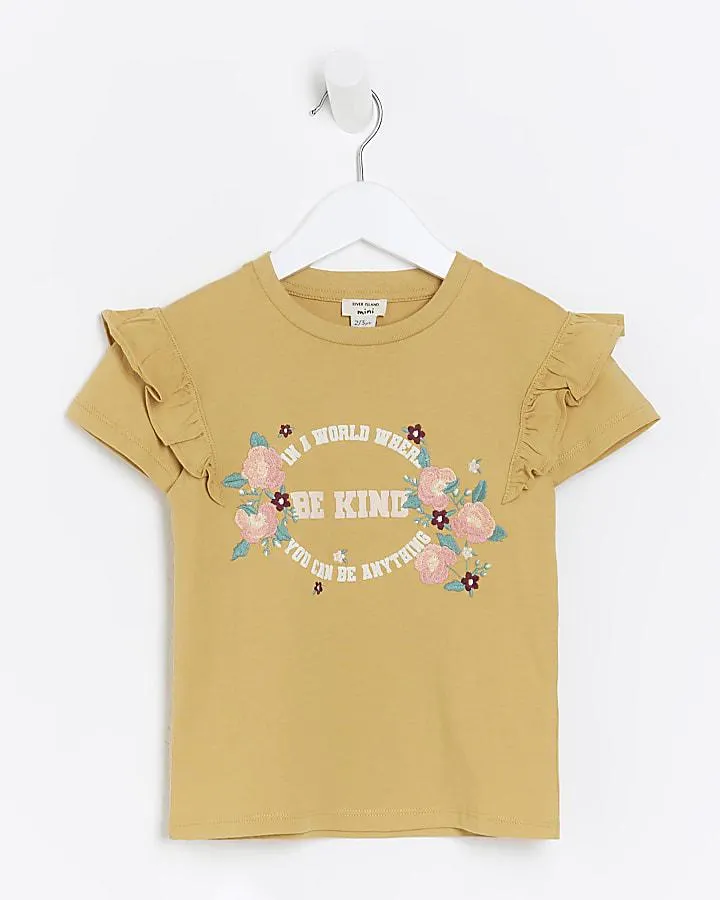 Mini girls yellow Be Kind frill t-shirt
