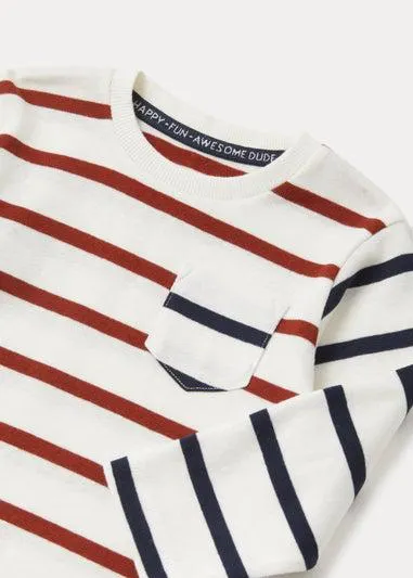 Boys White Stripe Pocket Long Sleeve T-Shirt (9mths-6yrs) - Age 9 - 12 Months