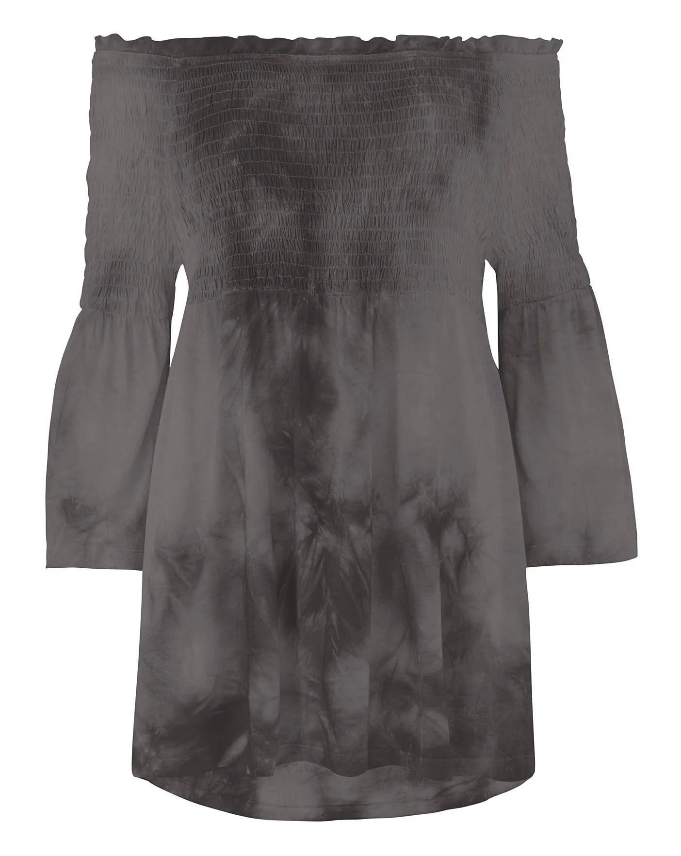Black Tie Dye Shirred Bardot Tunic