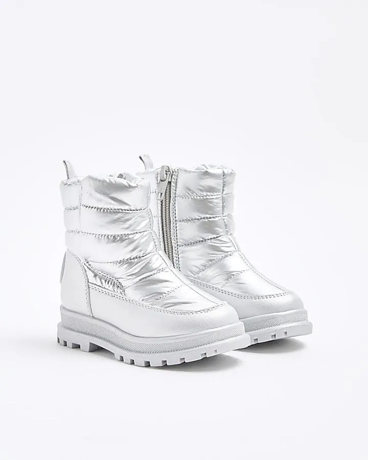 Mini girls silver nylon padded boots