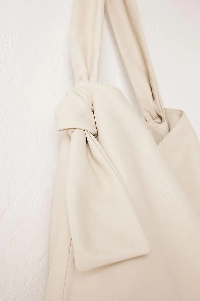 Knotted Leather Slouchy Tote Bag