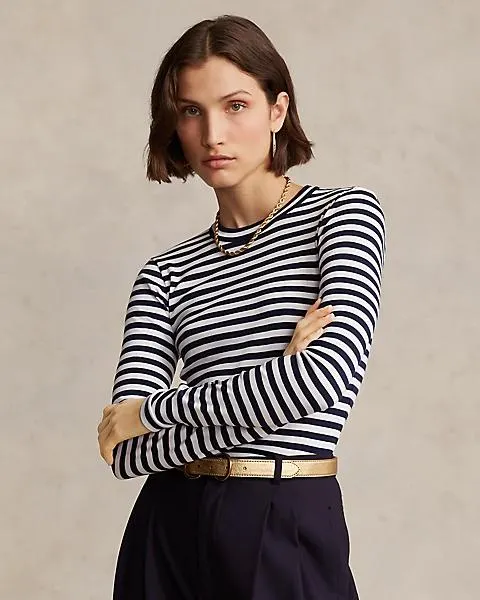 Striped Rib-knit Long-Sleeve Tee