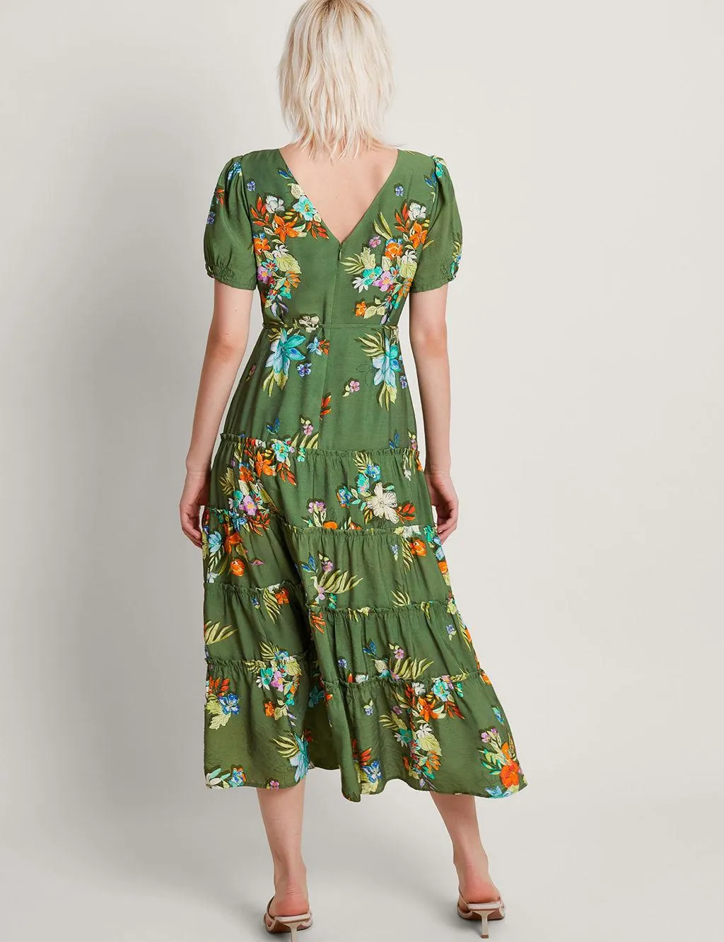 Floral Slash Neck Midi Tiered Dress