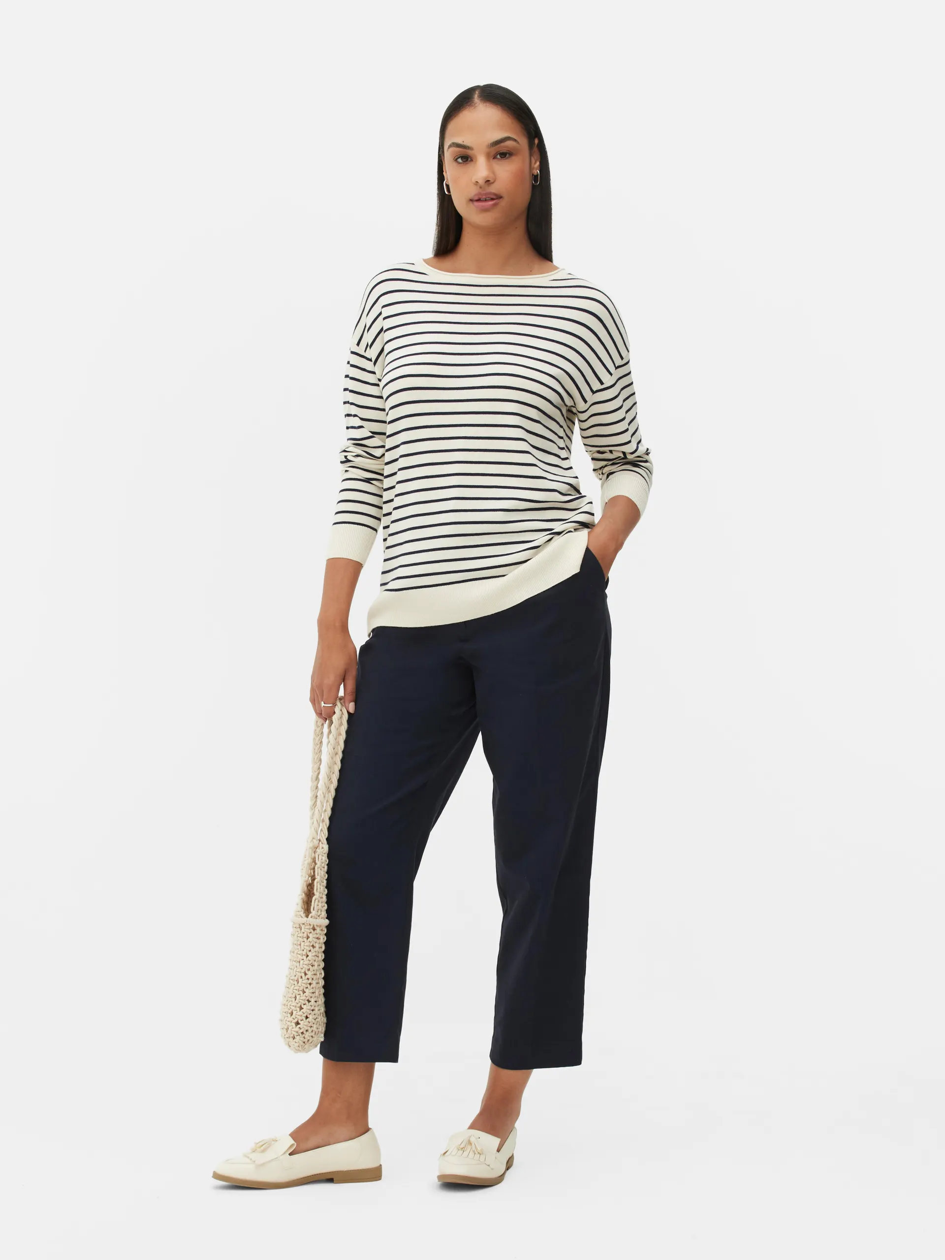 Pull col bateau à rayures en maille fine